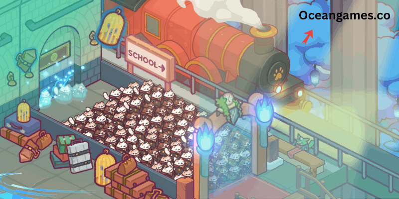 Build and expand your magical cat school in Cat Magic School MOD APK with classrooms and kitchens